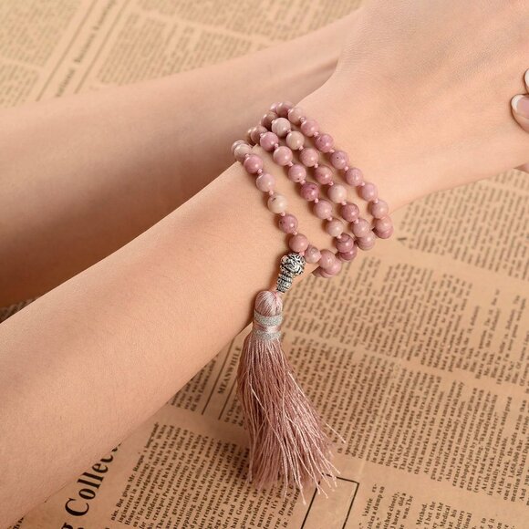 Womens 108 Mala Prayer Beads Wrap Necklace with Long Tassel Healing Crystal Ston - Picture 3 of 7